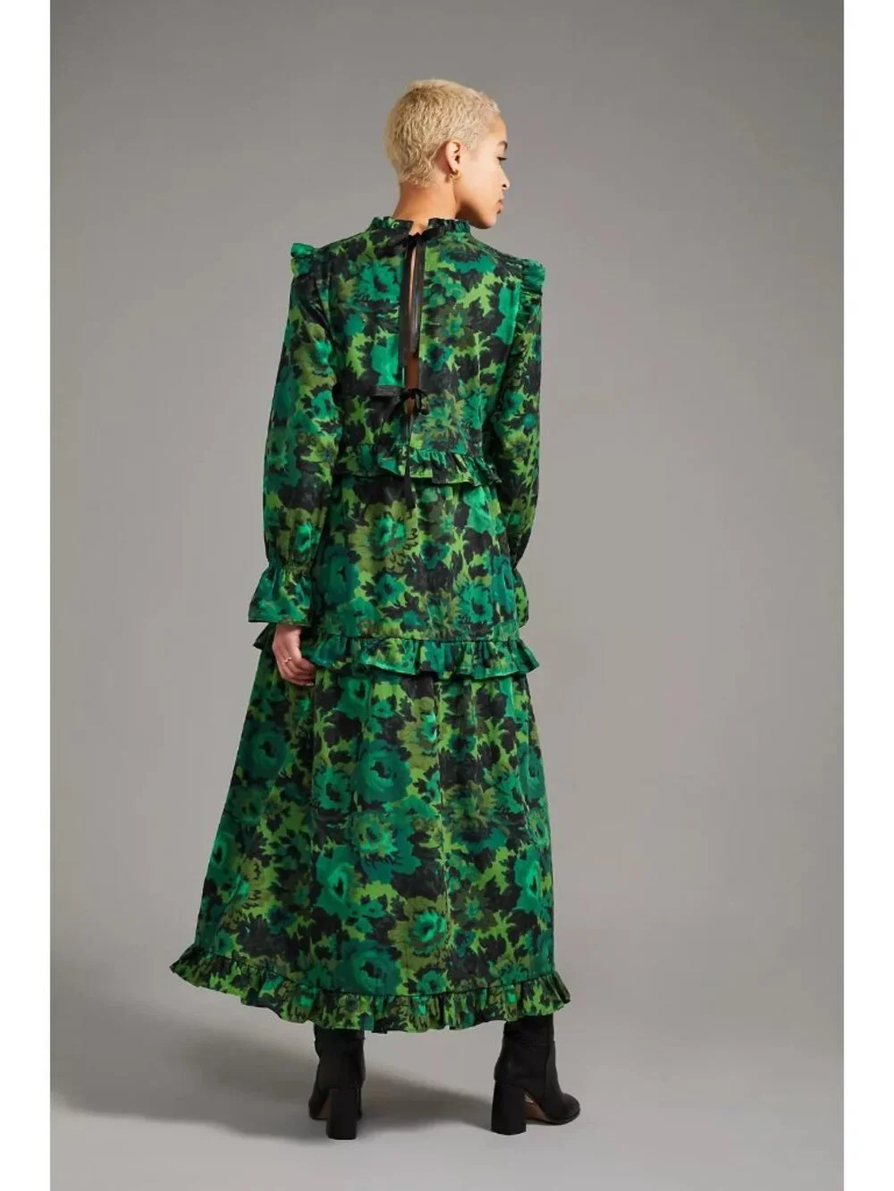 Damson Madder Green Kushla Floral Maxi Dress Ruffle Tie Back, Size 8 - Picture 2 of 9